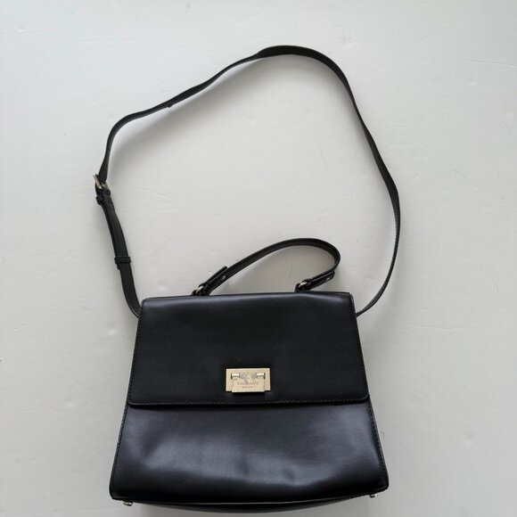 Kate Spade New York Black Leather Crossbody Top Handle Bag Gold-Tone Hardware - Picture 1 of 12